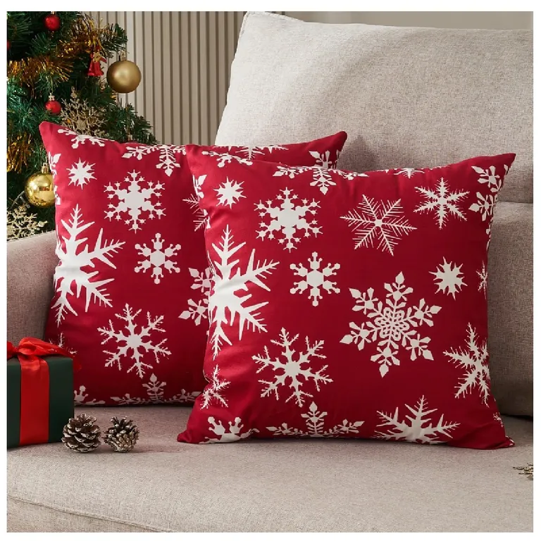 SET 6 FUNDAS DE COJÍN NAVIDEÑOS 45X45 CM COPOS DE NIEVE BLANCOS CON CIERRE INVISIBLE - 1