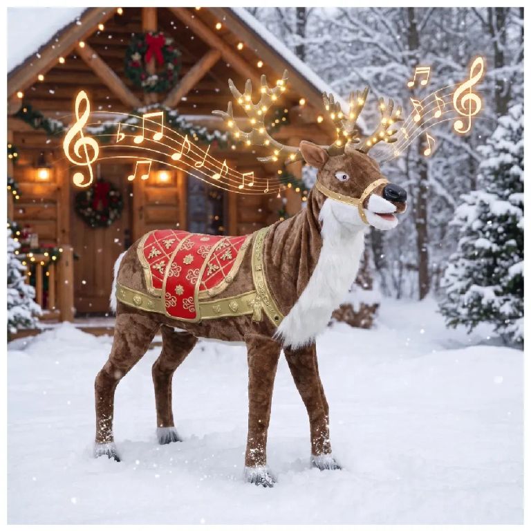 RENO NAVIDEÑO LUCES LED SENSOR DE MOVIMIENTO PELUCHE MUSICAL - 1