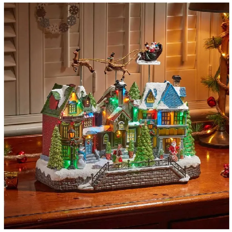 VILLA NAVIDEÑA ANIMADA MUSICAL SANTA CLAUS EN TRINEO CON 2 RENOS Y LUCES LED - EDICIÓN FESTIVA - 1