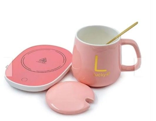 TAZA DE CAFÉ Y PLATO CON CALENTAMIENTO ELÉCTRICO - ROSADO - 1