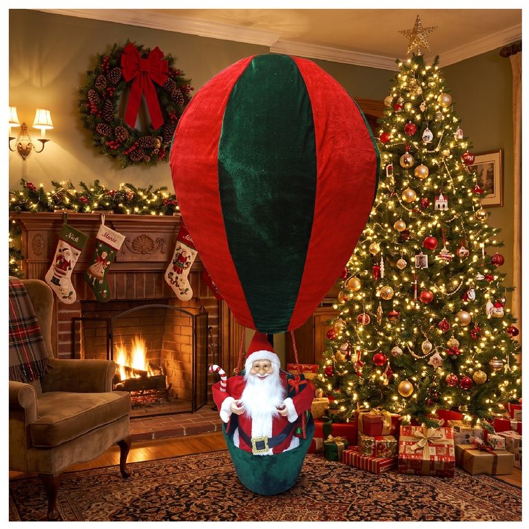 GLOBO AEROSTÁTICO NAVIDEÑO GIGANTE DE 150 CM CON SANTA CLAUS Y REGALOS VERDE Y ROJO - 1