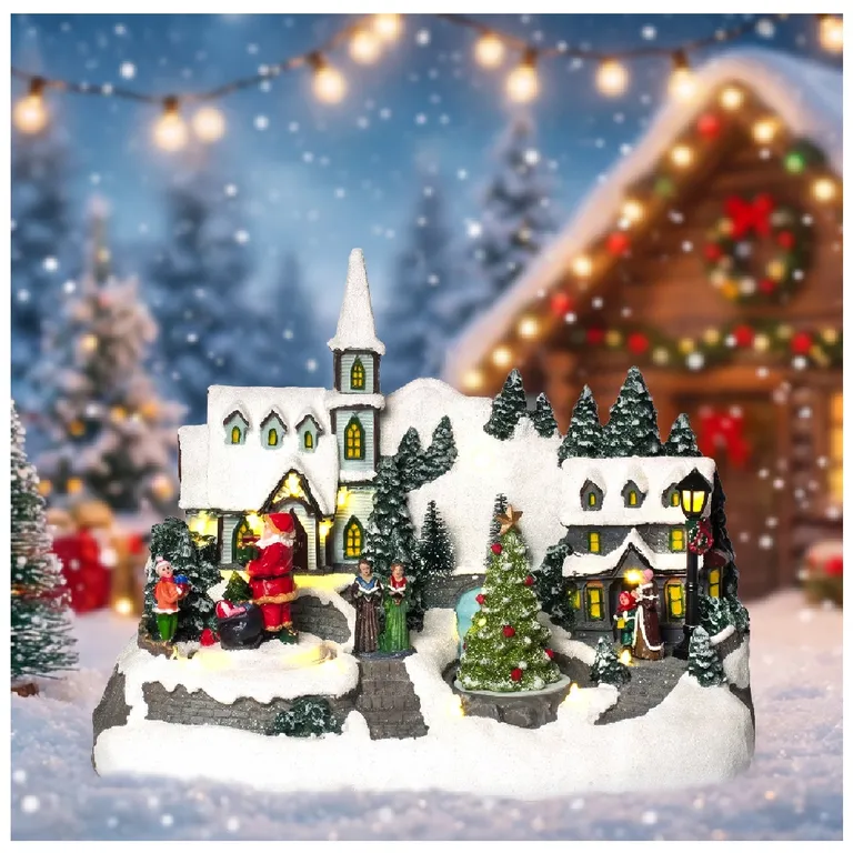 VILLA NAVIDEÑA ANIMADA PAPÁ NOEL Y ÁRBOL GIRATORIO LED Y MÚSICA - 1