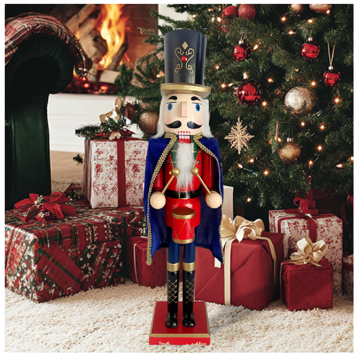 CASCANUECES DE MADERA NAVIDEÑO 61CM SOLDADO MÚSICO CON CAPA Y TAMBOR - 1