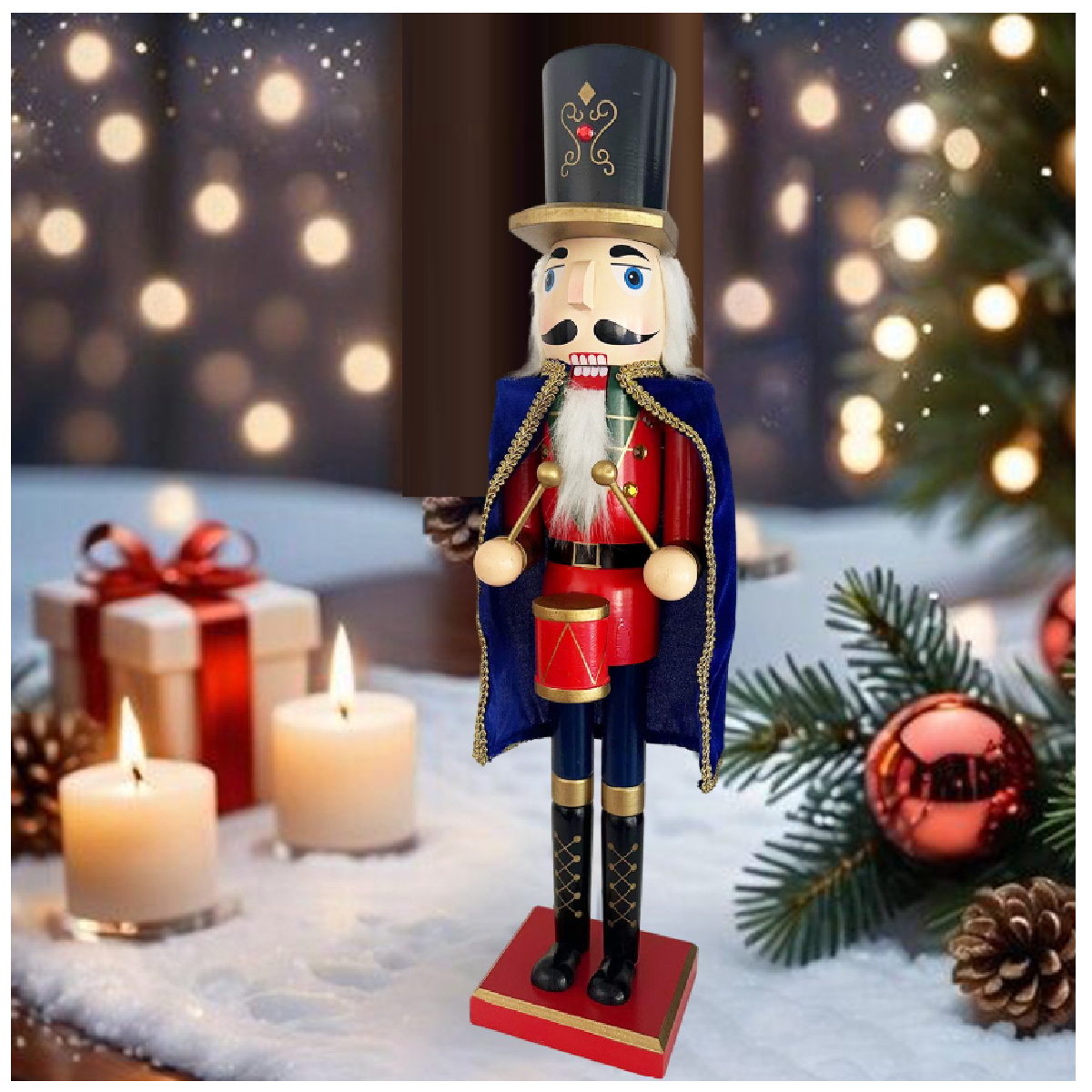 CASCANUECES DE MADERA NAVIDEÑO 61CM SOLDADO MÚSICO CON CAPA Y TAMBOR - 2