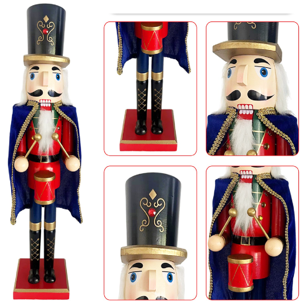 CASCANUECES DE MADERA NAVIDEÑO 61CM SOLDADO MÚSICO CON CAPA Y TAMBOR - 3