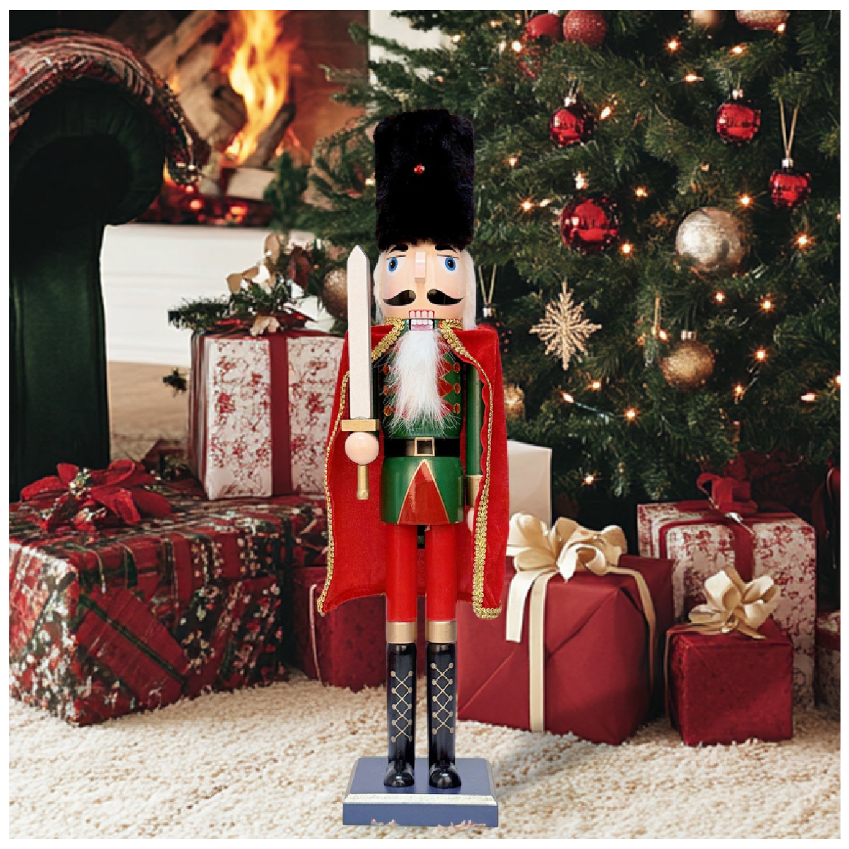 CASCANUECES DE MADERA NAVIDEÑO 61CM SOLDADO CON ESPADA Y CAPA ROJA - 1