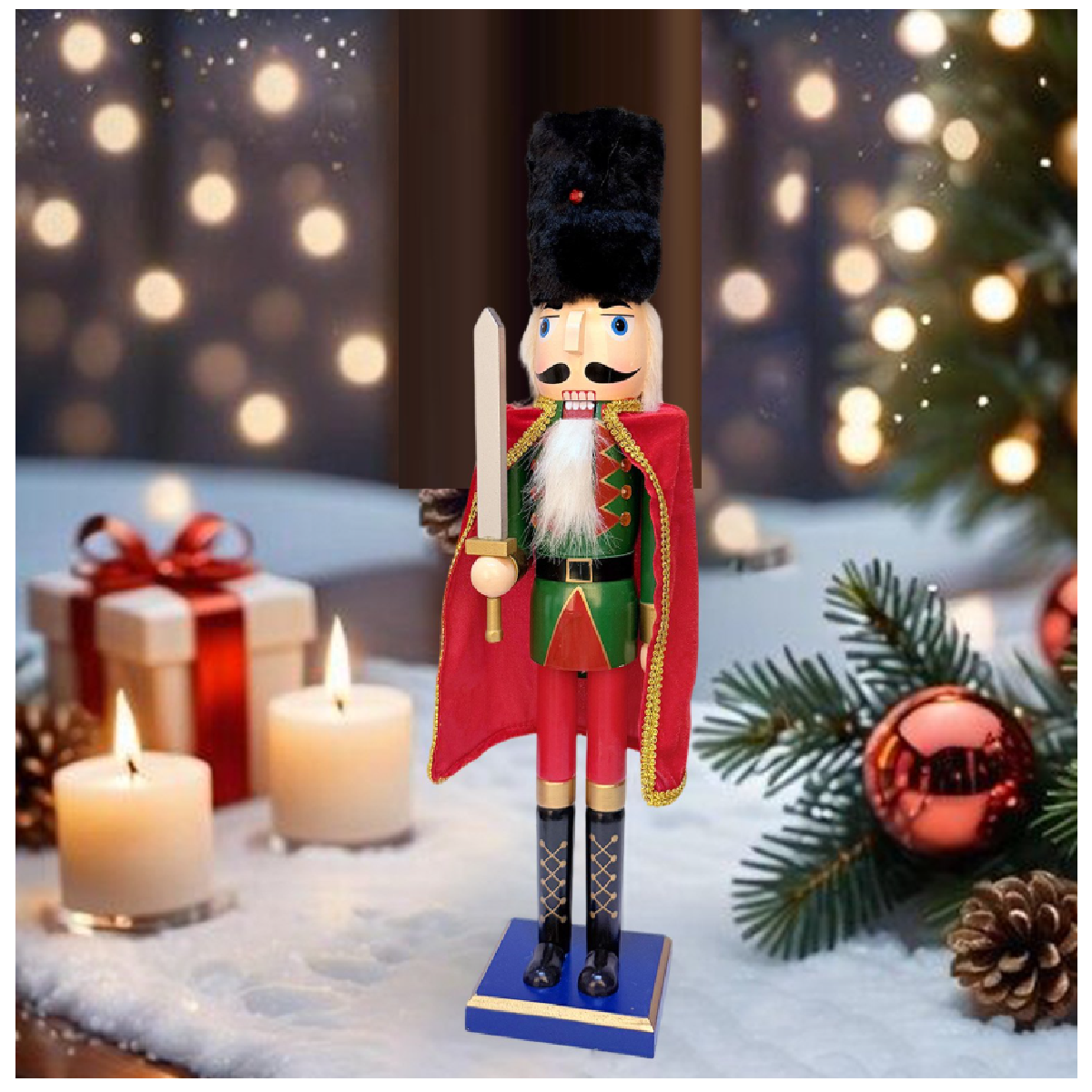 CASCANUECES DE MADERA NAVIDEÑO 61CM SOLDADO CON ESPADA Y CAPA ROJA - 2