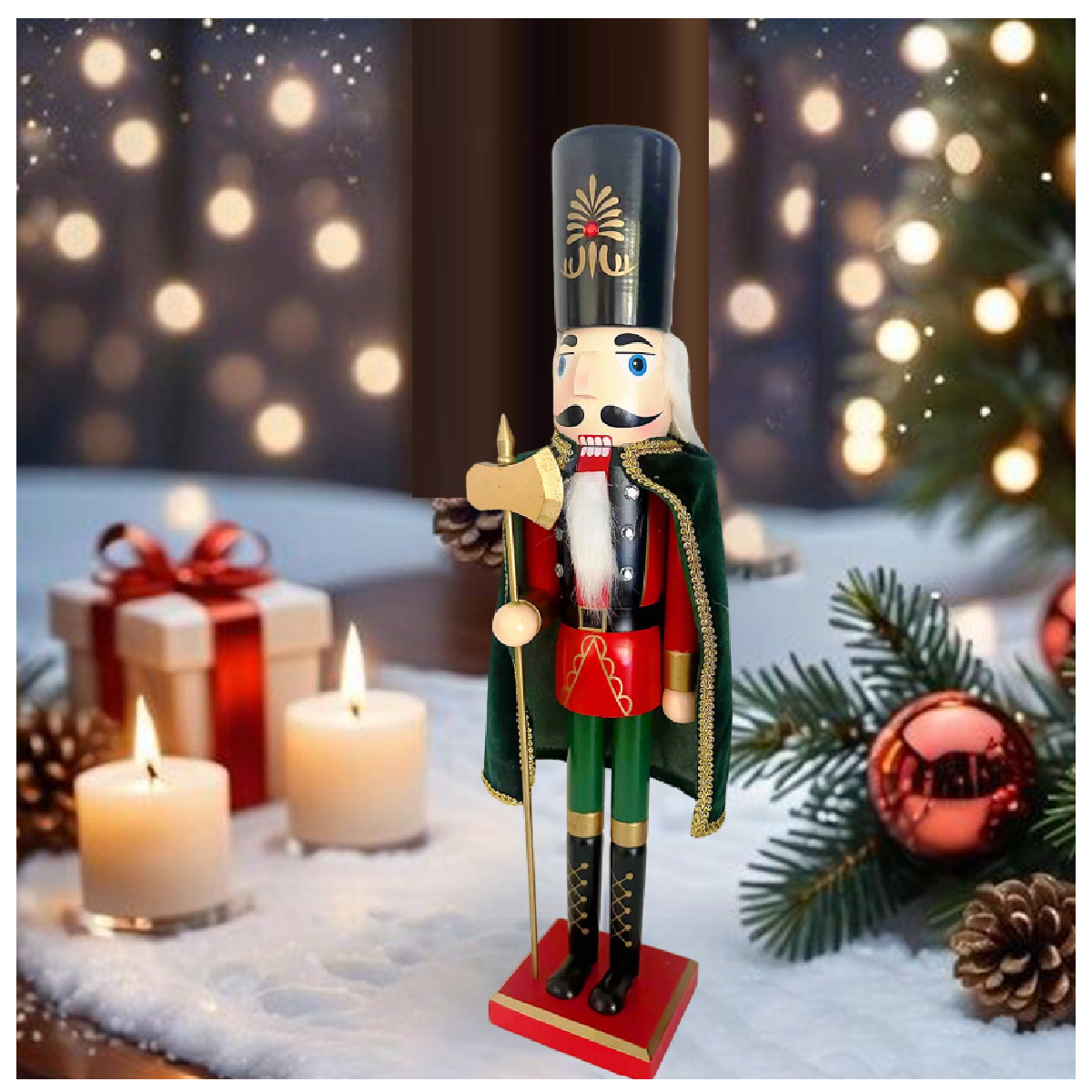 CASCANUECES DE MADERA NAVIDEÑO 31CM SOLDADO LEÑADOR CON HACHA Y CAPA NEGRO - 2
