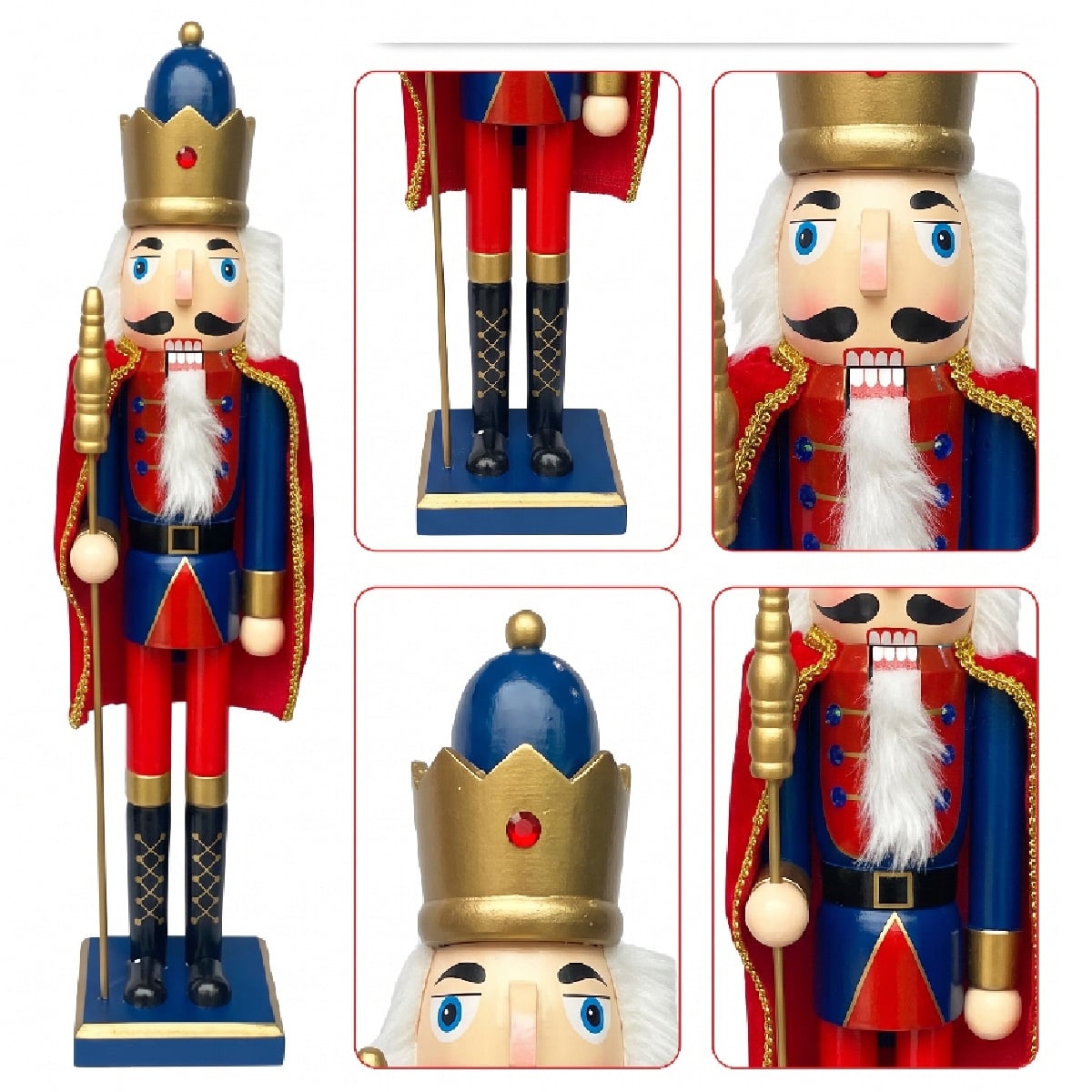CASCANUECES DE MADERA NAVIDEÑO 61CM REY CON CETRO Y CAPA ROJA - 2