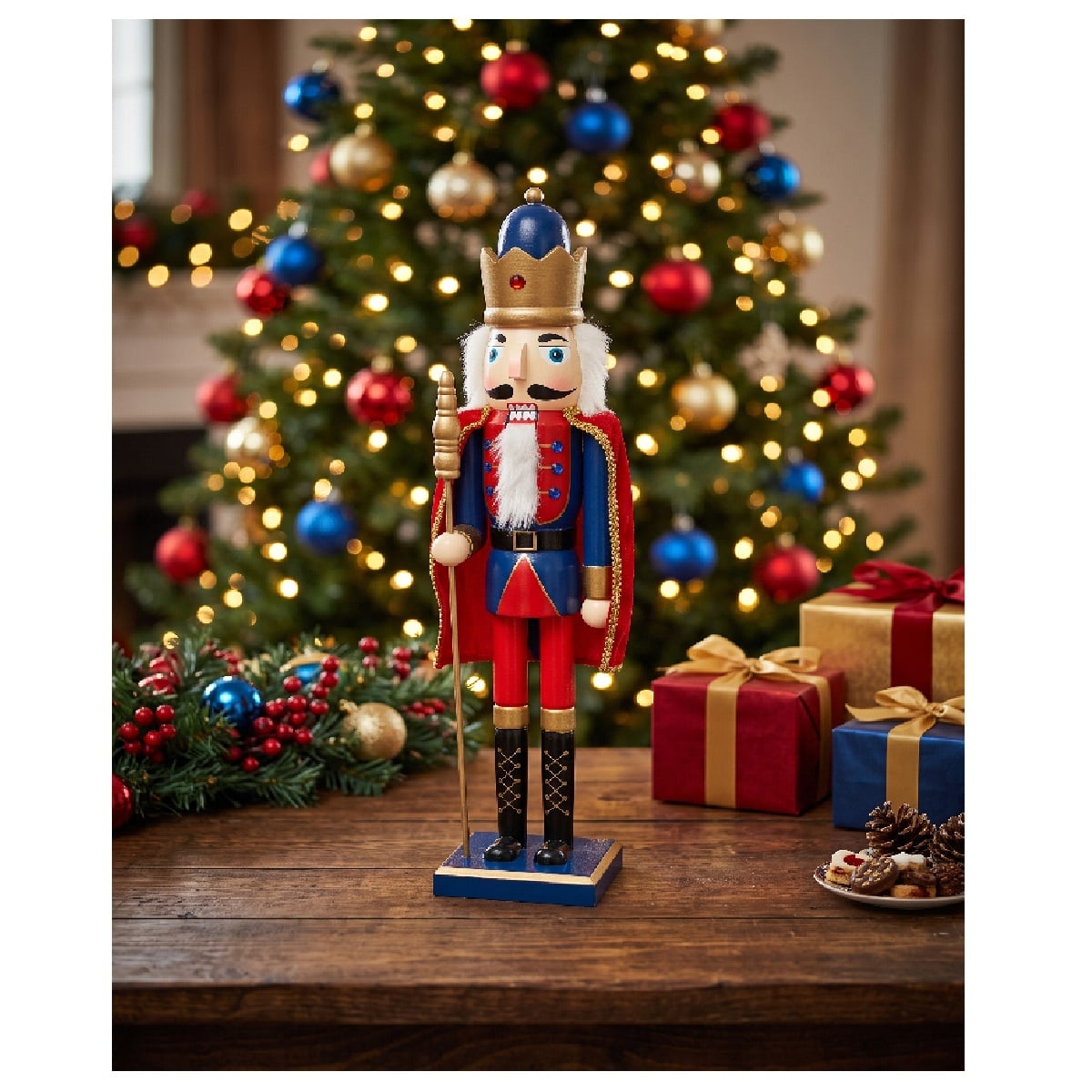 CASCANUECES DE MADERA NAVIDEÑO 61CM REY CON CETRO Y CAPA ROJA - 3