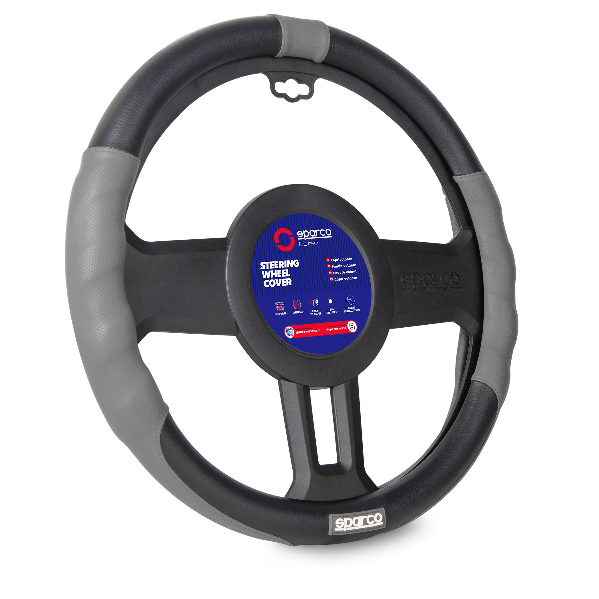 FUNDA CUBRE VOLANTE DEPORTIVO SPARCO NEGRO GRIS SPC1103 - 1