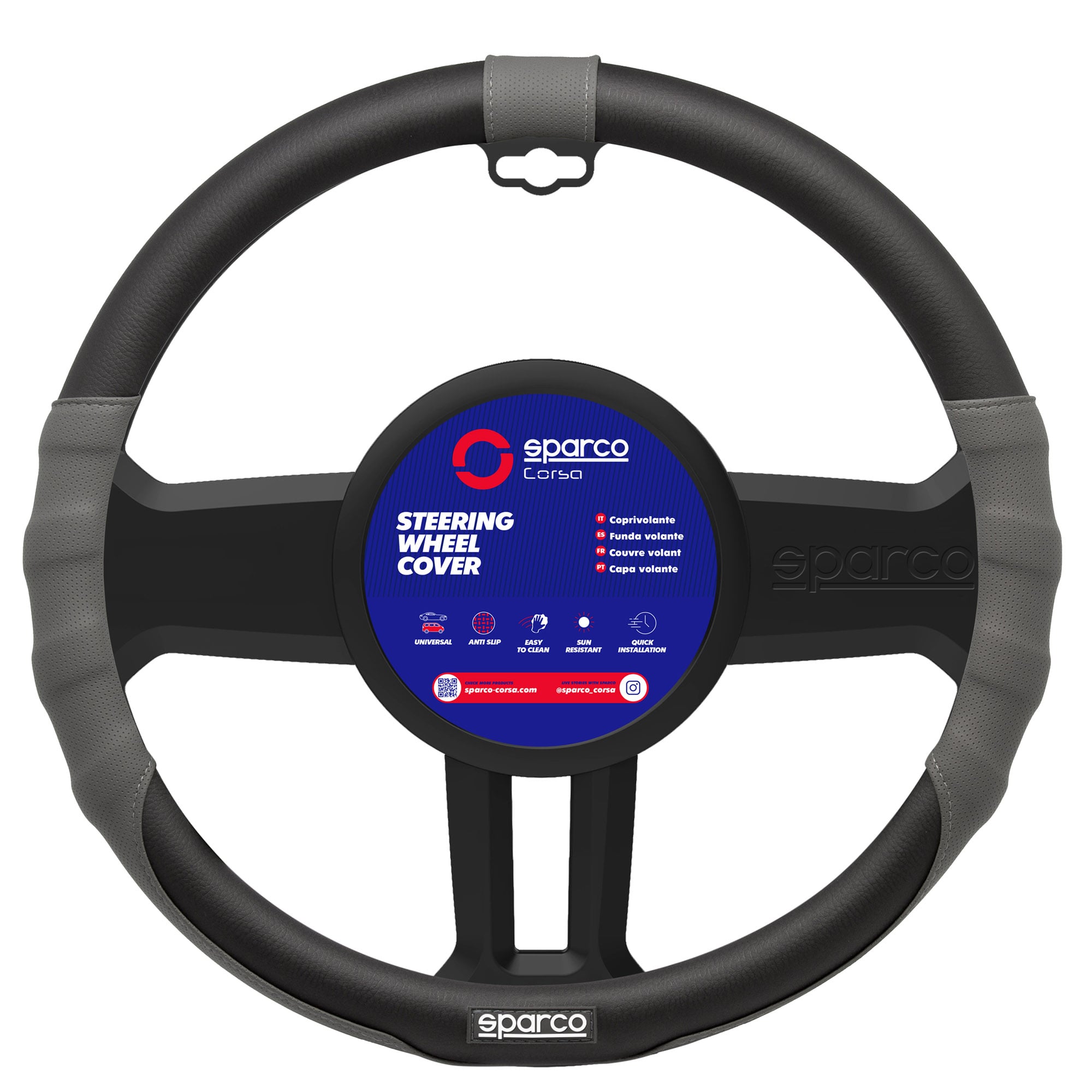 FUNDA CUBRE VOLANTE DEPORTIVO SPARCO NEGRO GRIS SPC1103 - 2