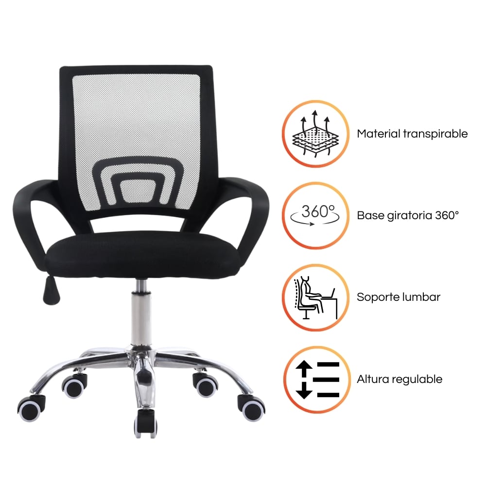 SILLA ERGONÓMICA PARA OFICINA DC-103 CON RUEDAS NEGRO - 2