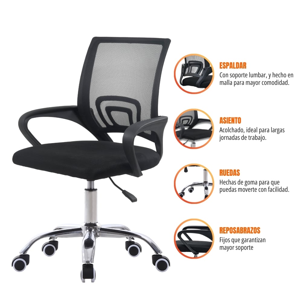 SILLA ERGONÓMICA PARA OFICINA DC-103 CON RUEDAS NEGRO - 3