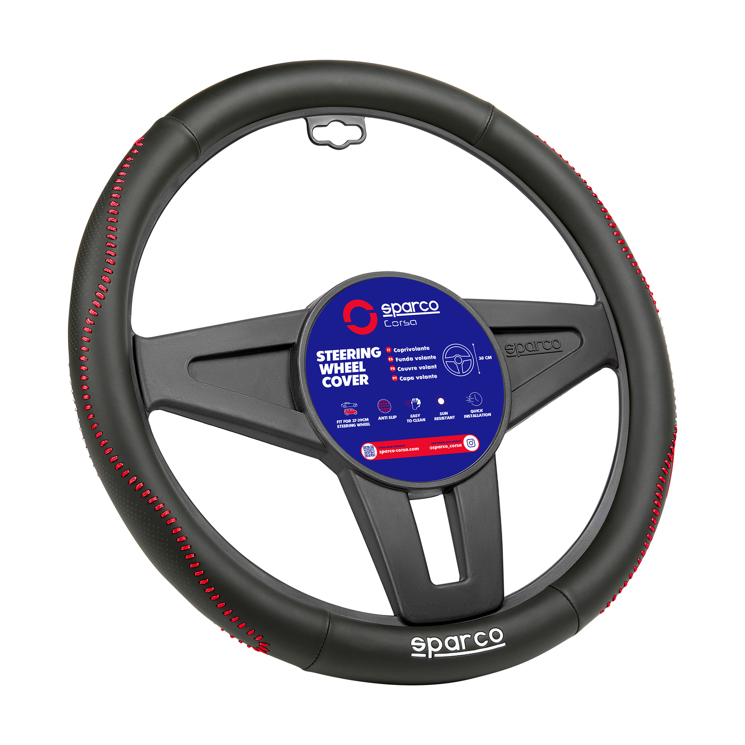 CUBRE VOLANTE NEGRO COSTURA ROJA SPS134RD - 1