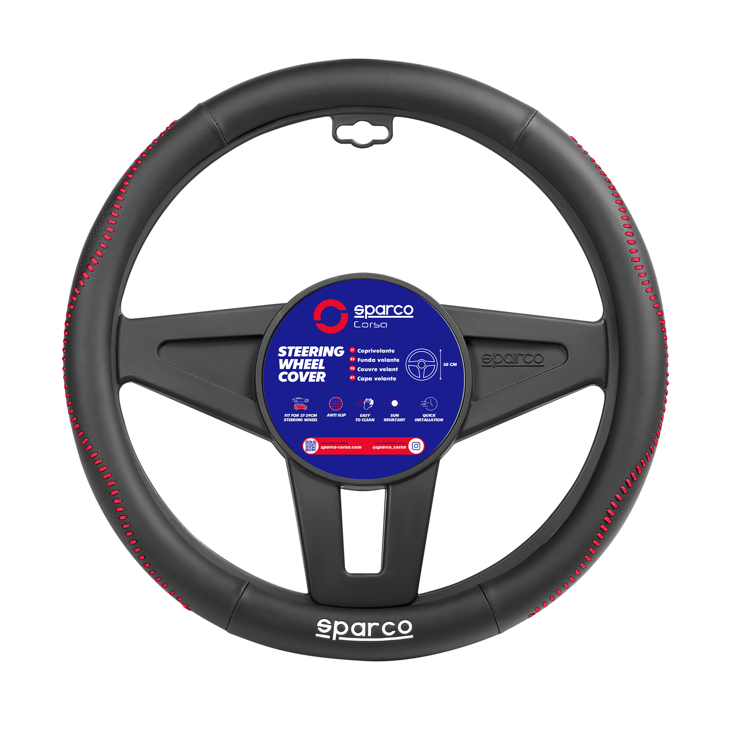 CUBRE VOLANTE NEGRO COSTURA ROJA SPS134RD - 2