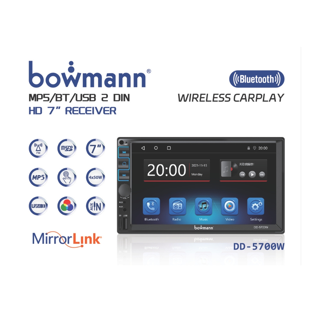 AUTORADIO BOWMANN  ANDROID AUTO Y CARPLAY INALAMBRICOS MIRRORLINK 7' HD DD-5700W - 3