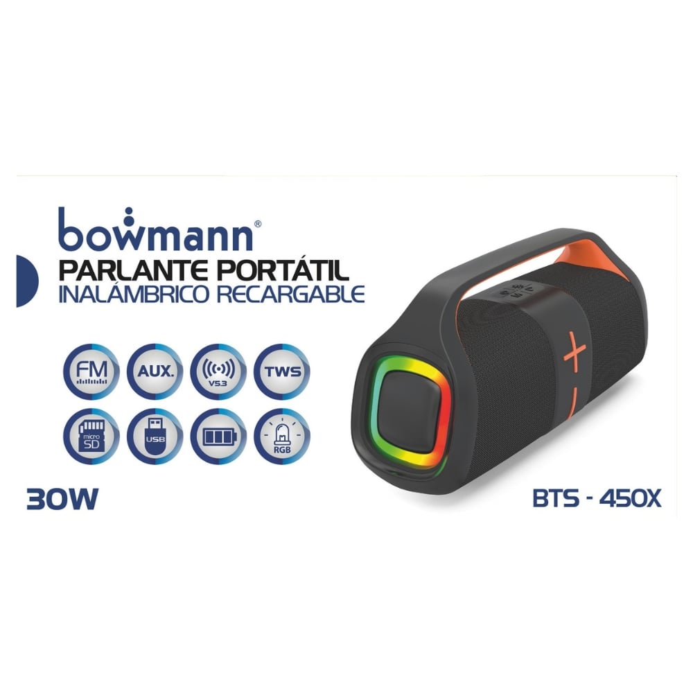PARLANTE BLUETOOTH PORTÁTIL BOWMANN RECARGABLE TWS CON FM BTS-450X - 2