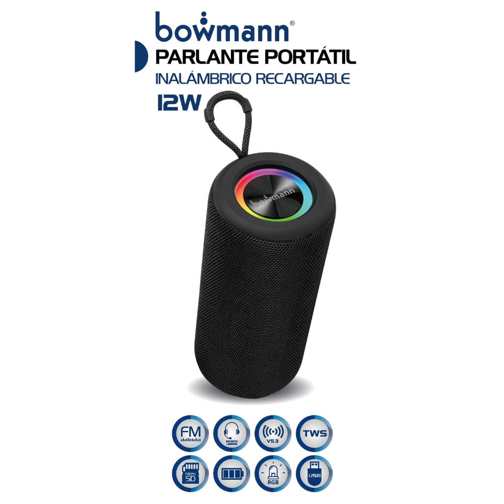 PARLANTE BLUETOOTH PORTÁTIL BOWMANN RECARGABLE TWS CON FM BTS-200K - 2