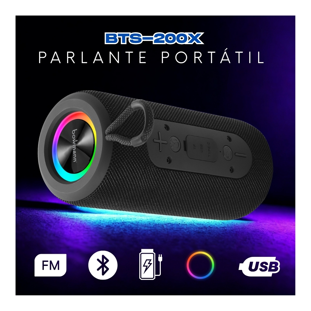 PARLANTE BLUETOOTH PORTÁTIL BOWMANN RECARGABLE TWS CON FM BTS-200K - 4