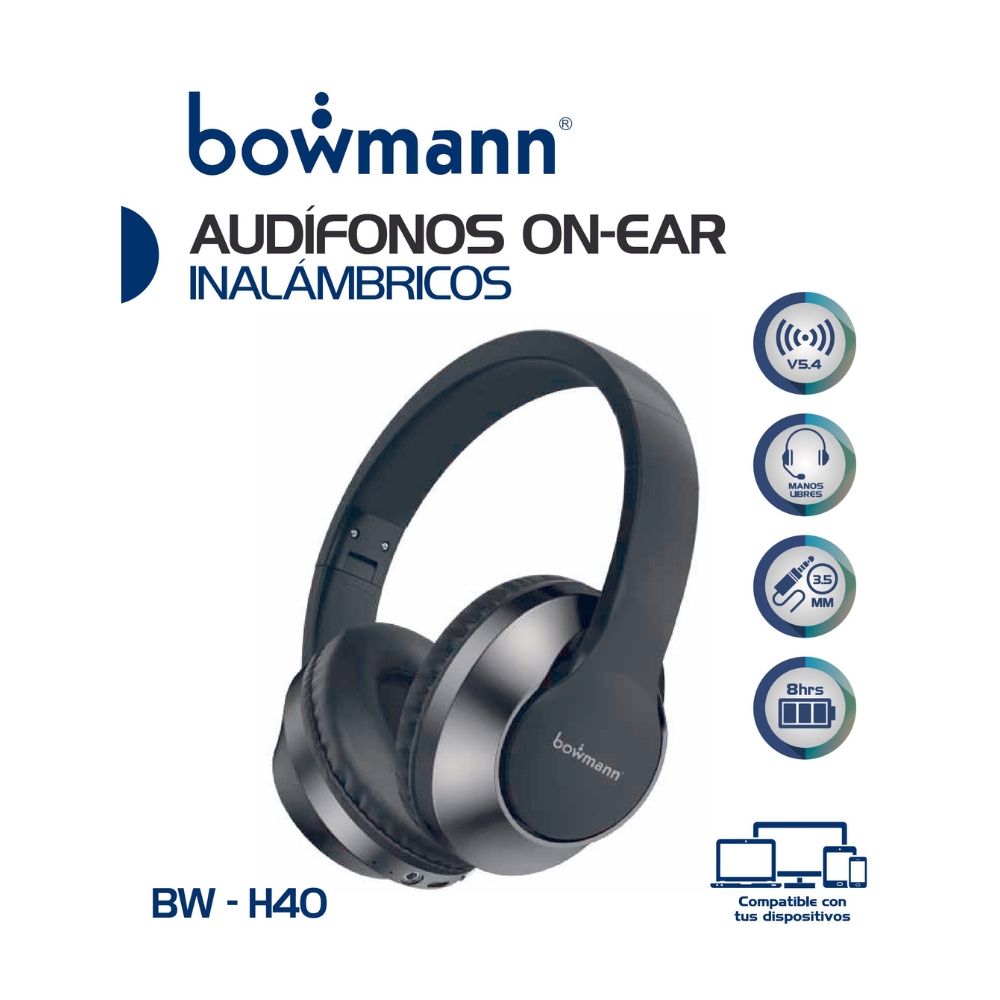 AUDÍFONOS BLUETOOTH BOWMANN ON-EAR CON 8HRS DE REPRODUCCIÓN BW-H40 - 3