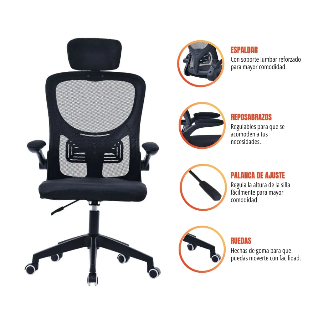 SILLA DE ESCRITORIO ERGONOMICA GERENCIAL CON CABECERA AJUSTABLE DC-357 - 2