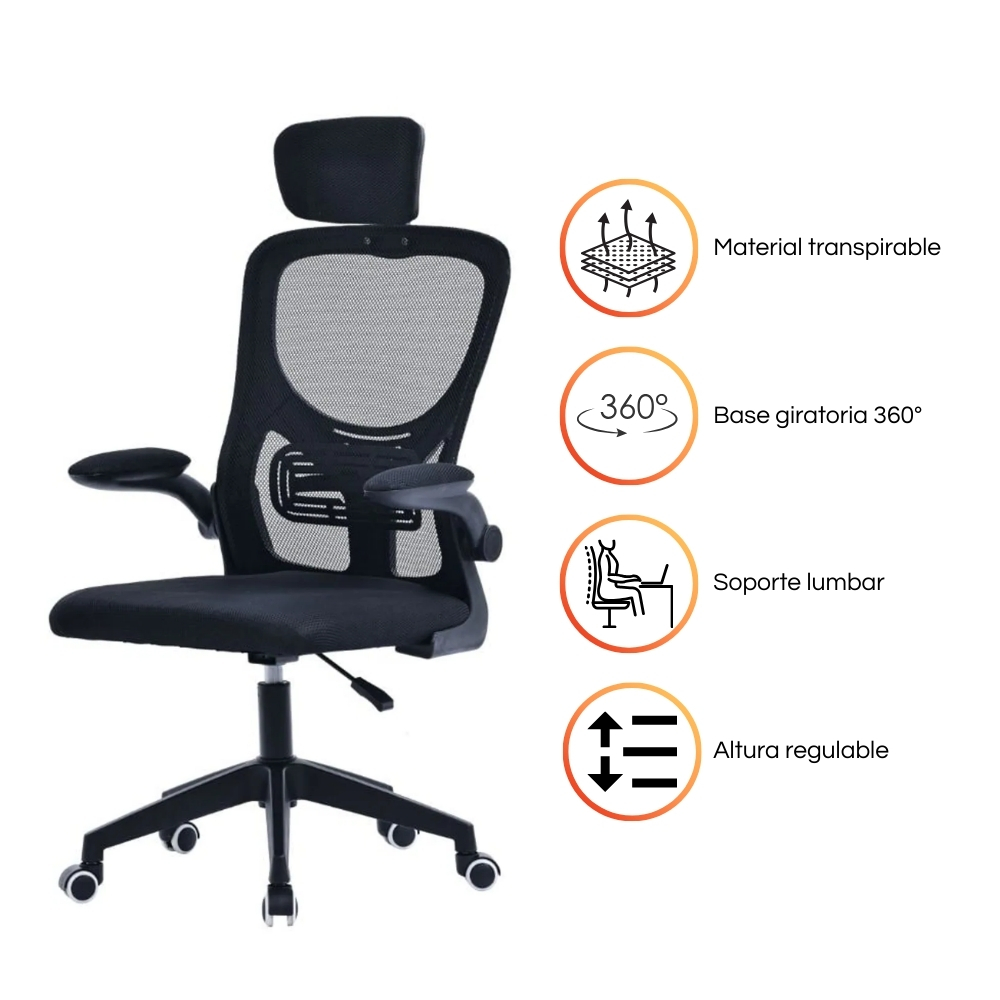 SILLA DE ESCRITORIO ERGONOMICA GERENCIAL CON CABECERA AJUSTABLE DC-357 - 3