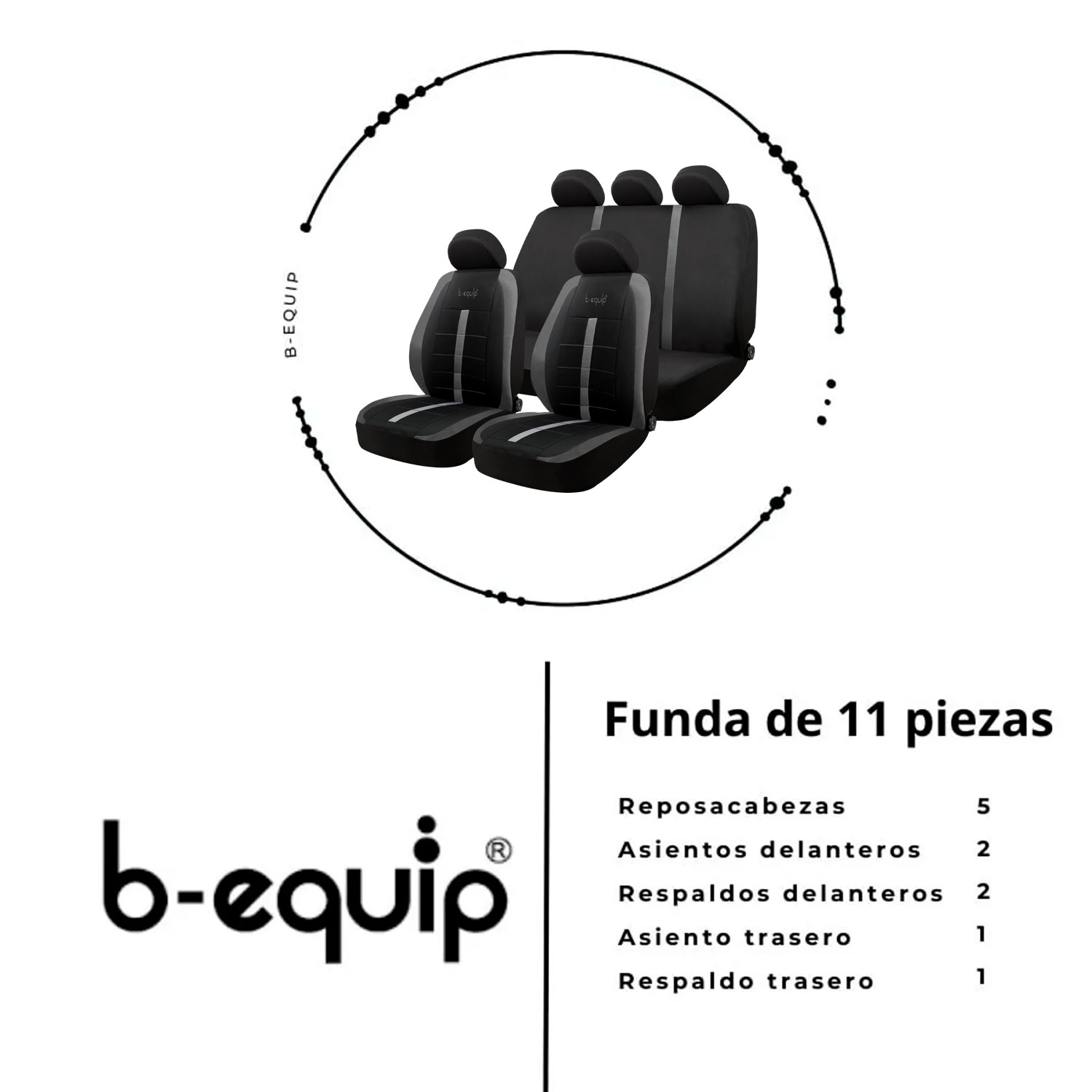 SET DE FUNDAS CUBRE ASIENTOS PARA AUTO PROTECTOR COMPLETO B-EQUIP BEQ-1432 - 5
