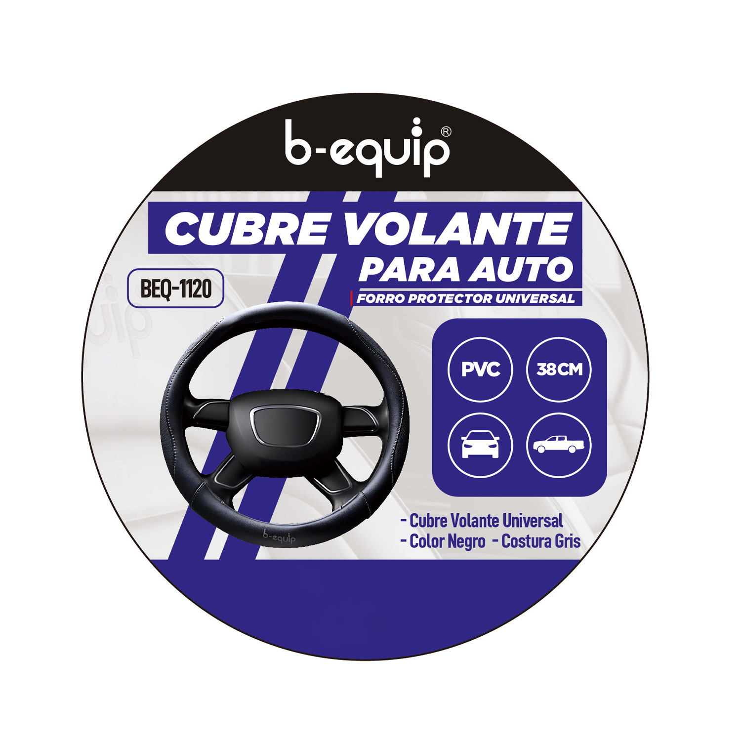 CUBRE VOLANTE PARA CARRO PVC UNIVERSAL NEGRO B-EQUIP BEQ1120 - 4