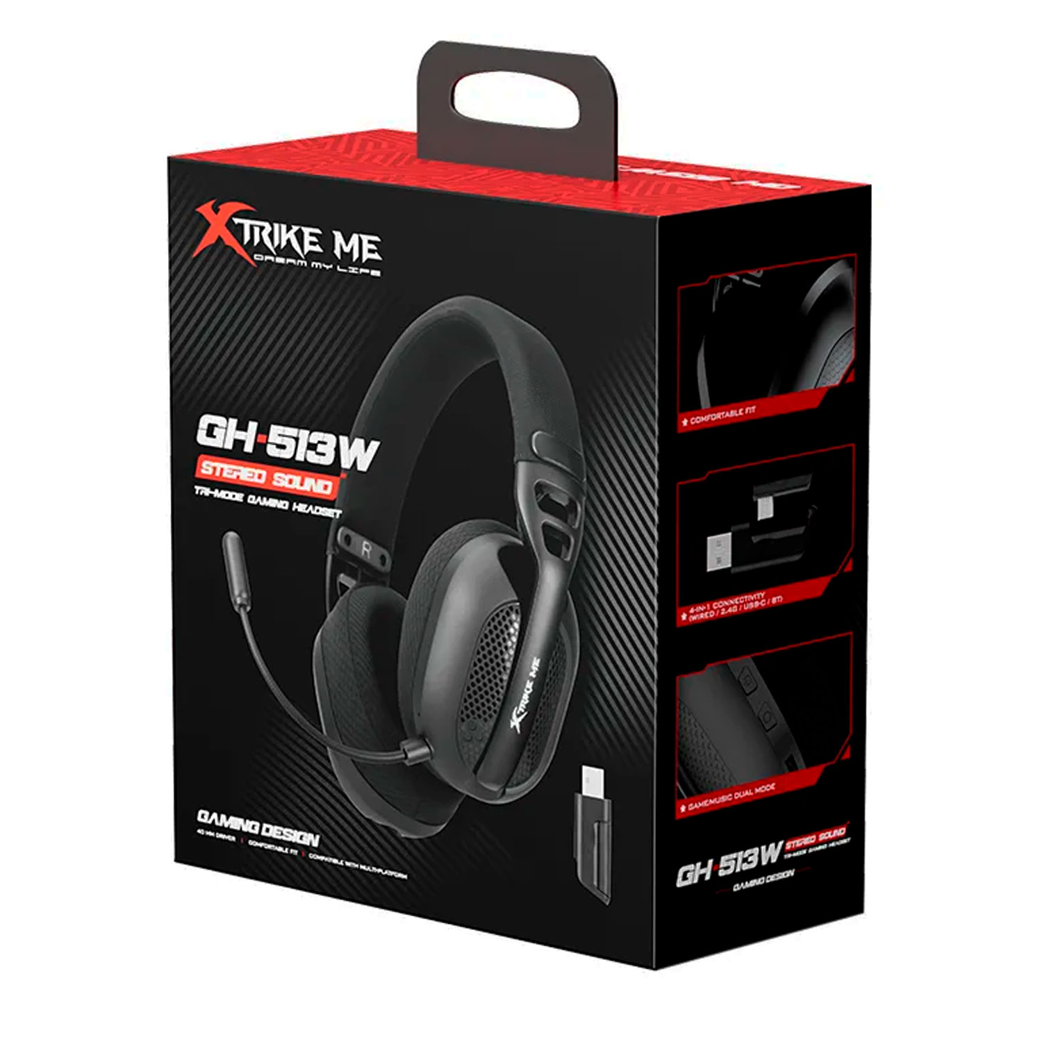 AUDÍFONOS GAMER INALÁMBRICOS XTRIKE ME GH-513W BK CON MICRÓFONO NEGRO - 4