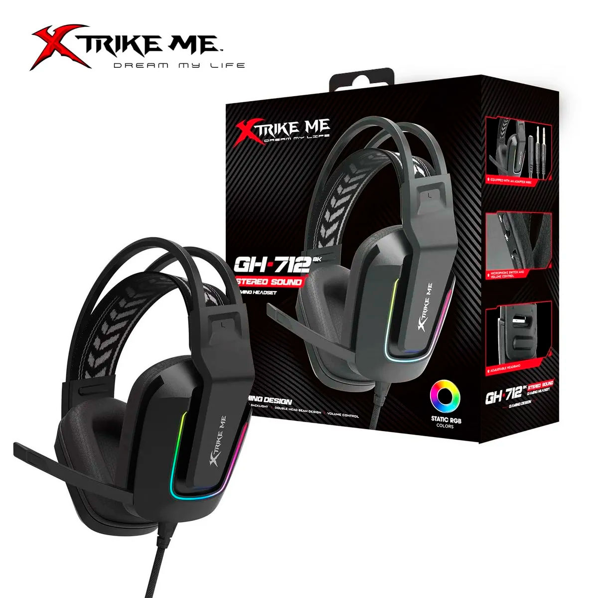 AUDÍFONOS GAMER XTRIKE ME GH-712 BK RGB CON MICRÓFONO NEGRO - 2