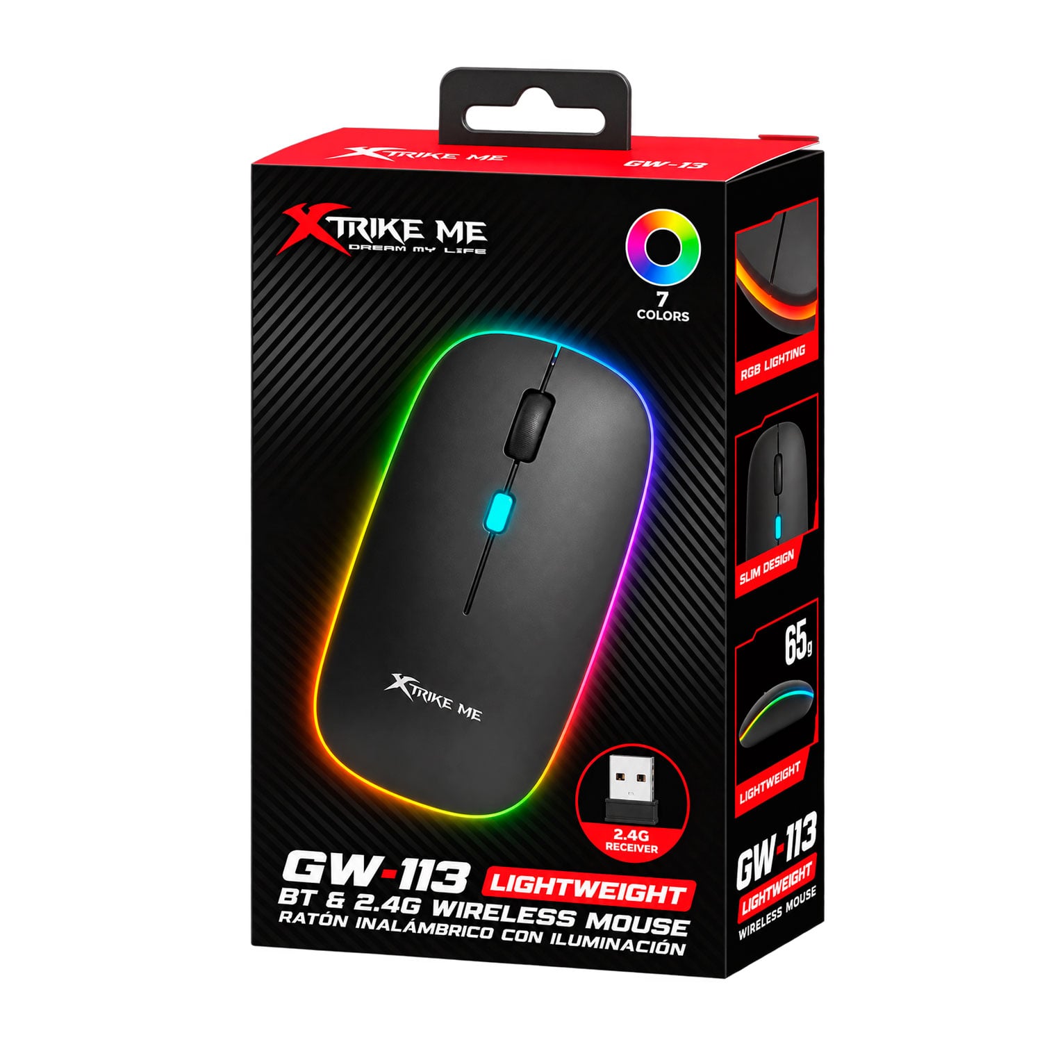 MOUSE GAMER INALÁMBRICO XTRIKE ME GW-113 BT RGB 7 BOTONES PROGRAMABLES - 4