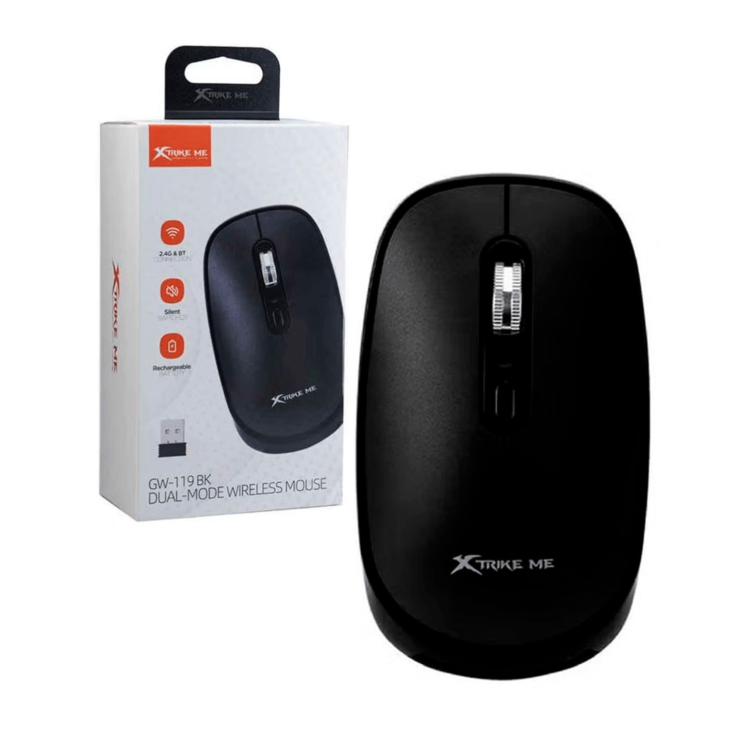 MOUSE INALÁMBRICO RECARGABLE XTRIKE ME GW-119BK BLUETOOTH 2.4G NEGRO - 6