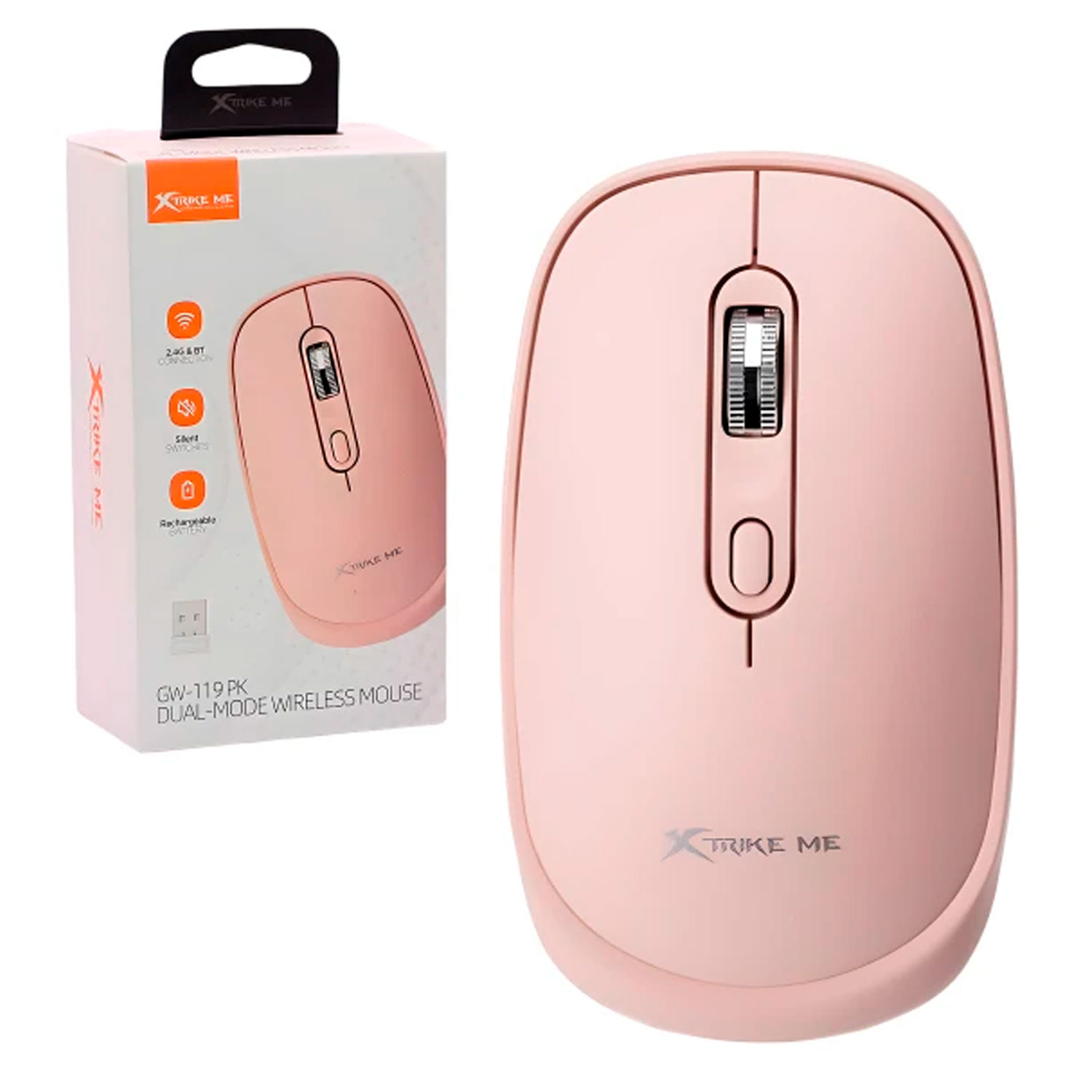 MOUSE INALÁMBRICO RECARGABLE XTRIKE ME GW-119PK DUAL BLUETOOTH 2.4G ROSA - 5