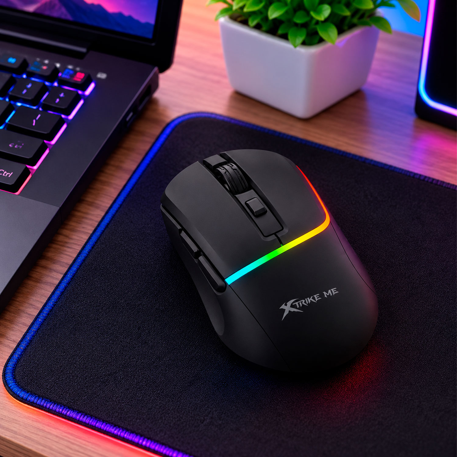 MOUSE GAMER INALÁMBRICO XTRIKE ME GW-322 BK RGB RECARGABLE NEGRO - 2