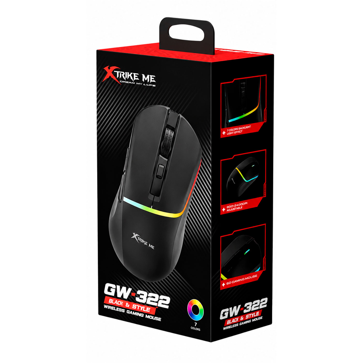 MOUSE GAMER INALÁMBRICO XTRIKE ME GW-322 BK RGB RECARGABLE NEGRO - 6