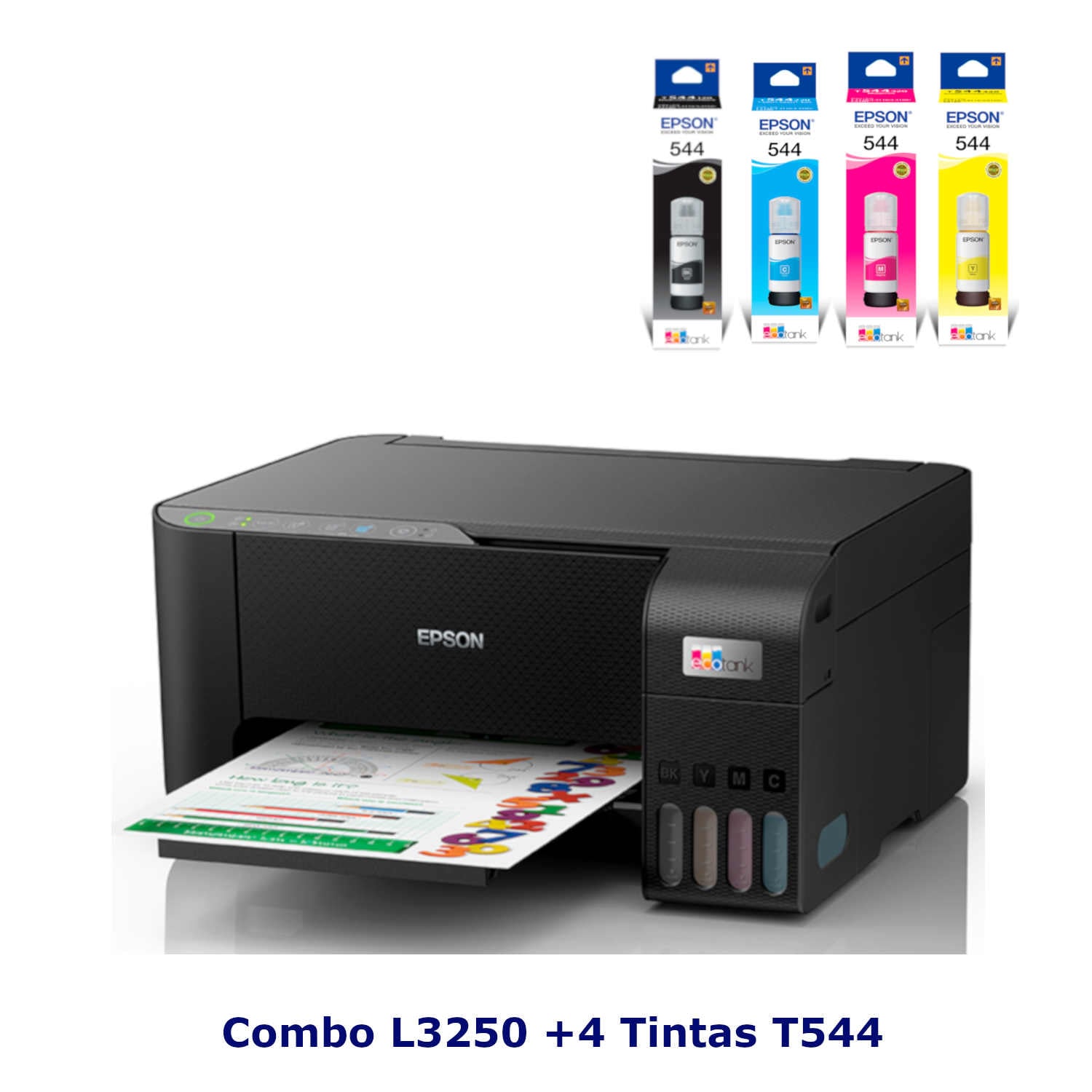 IMPRESORA MULTIFUNCIONAL EPSON ECOTANK L3250 WIFI + 4 TINTAS T544 BKCMY - 1