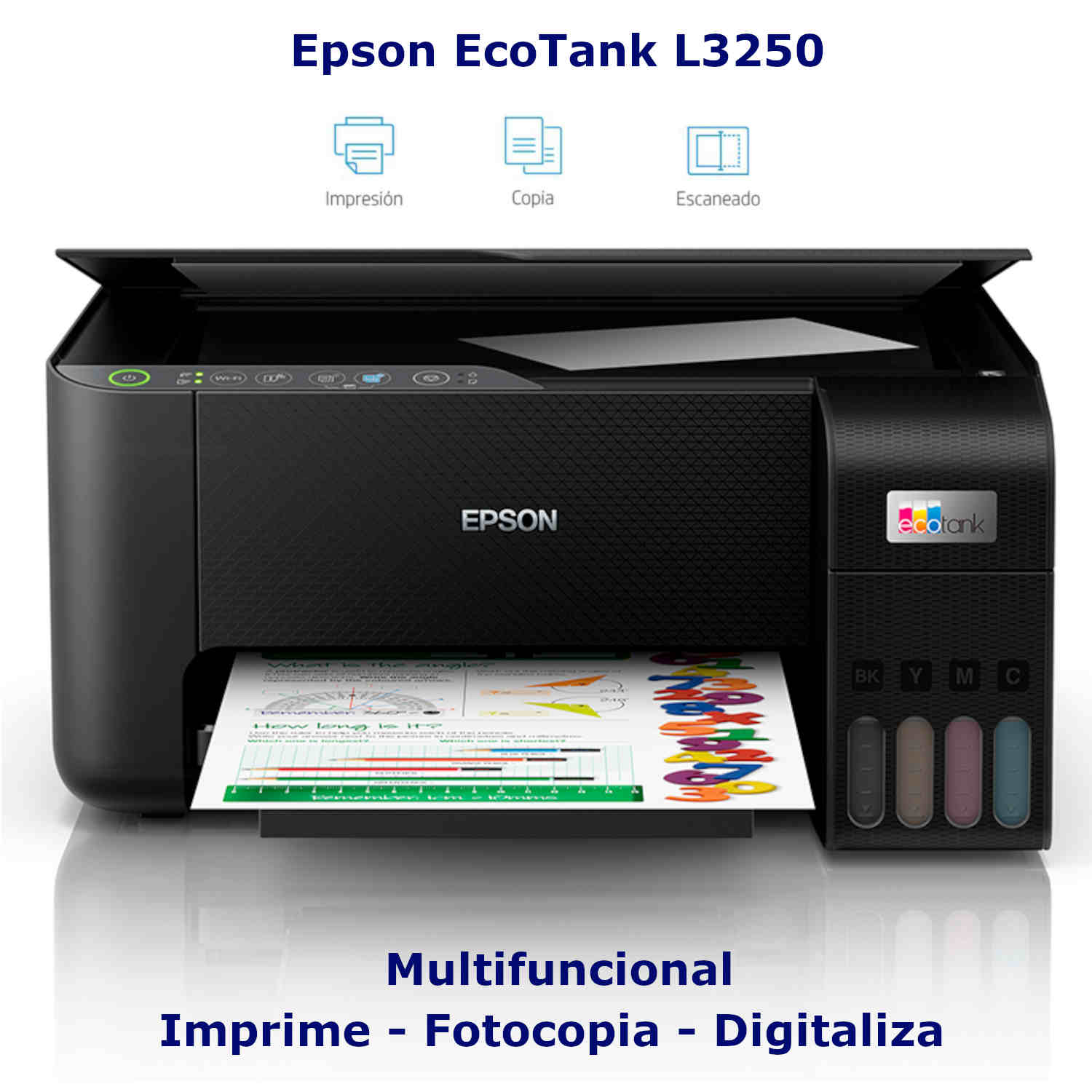 IMPRESORA MULTIFUNCIONAL EPSON ECOTANK L3250 WIFI + 4 TINTAS T544 BKCMY - 3