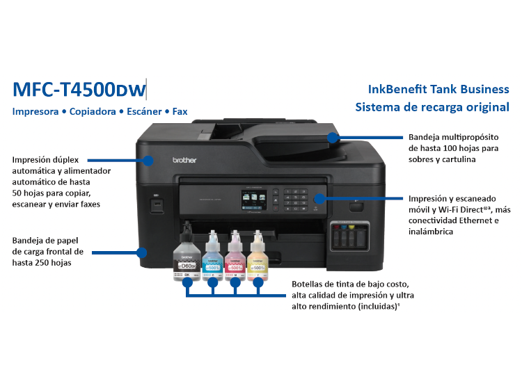 IMPRESORA MULTIFUNCIONAL BROTHER MFC-T4500DW A3 DUPLEX WIFI FAX TINTA CONTINUA - 2