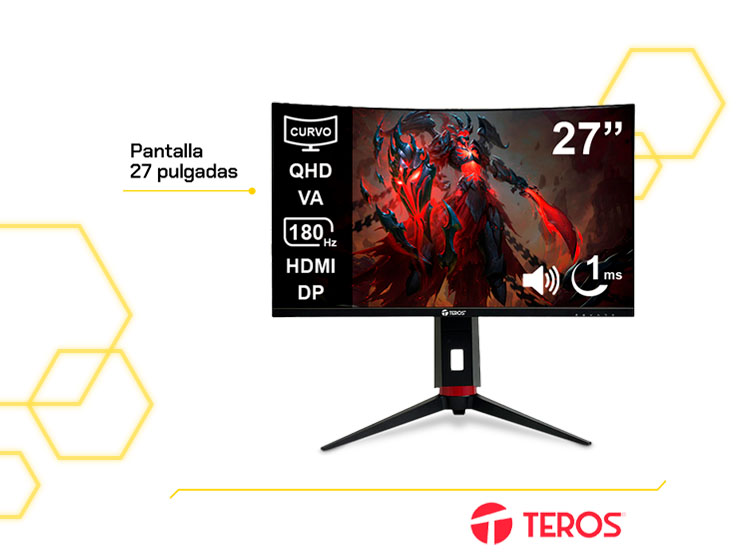 MONITOR CURVO GAMING TEROS TE-2767G 27” QHD 180HZ 1MS - 3