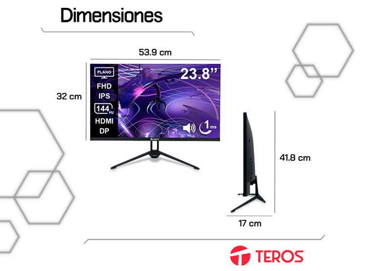 MONITOR PLANO GAMING TEROS TE-2417S 23.8” FHD IPS 144HZ 1MS HDMI DP - 8