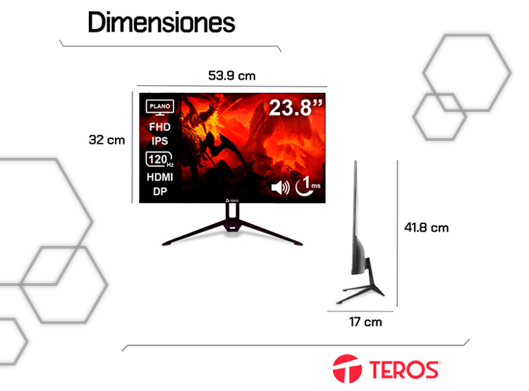MONITOR TEROS TE-2415S PLANO 23.8” FHD 120HZ HDMI DP - 8