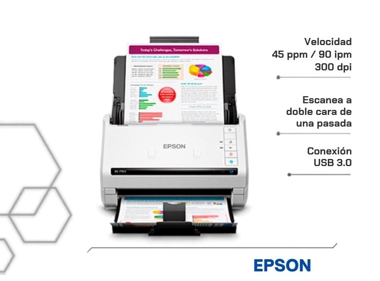 ESCÁNER DE DOCUMENTOS EPSON DS-770 II DÚPLEX 45 PPM 90 IPM ADF 100 HOJAS USB 3.0 - 3