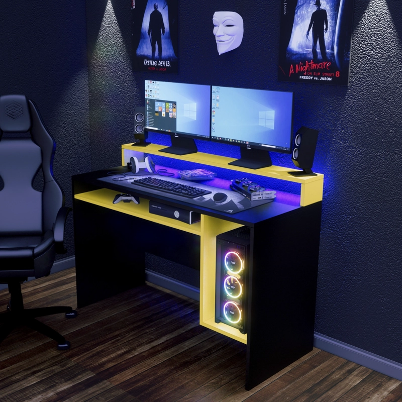 ESCRITORIO GAMER NRO07 120CM NEGRO/ AMARILLO MOVENDA MUEBLES - 1