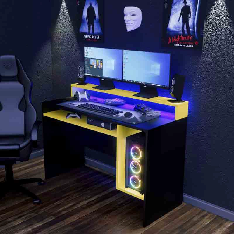 ESCRITORIO GAMER NRO07 120CM NEGRO/ AMARILLO MOVENDA MUEBLES - 6