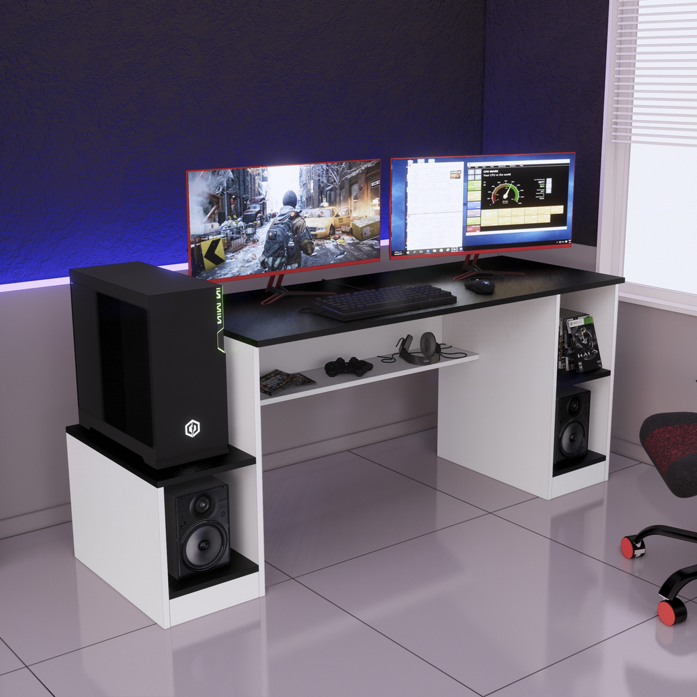 ESCRITORIO GAMER NRO05 180CM NEGRO/ BLANCO MOVENDA MUEBLES - 1