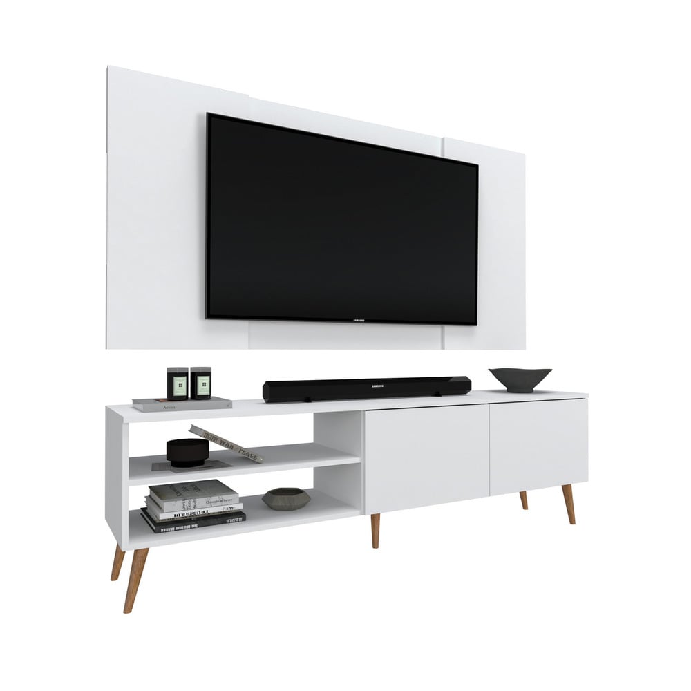 CENTRO DE ENTRETENIMIENTO MOVENDA MUEBLES CAXIAS 65' MESA DE TV Y PANEL MOVENDA CON PATAS DE MADERA BLANCO - 7