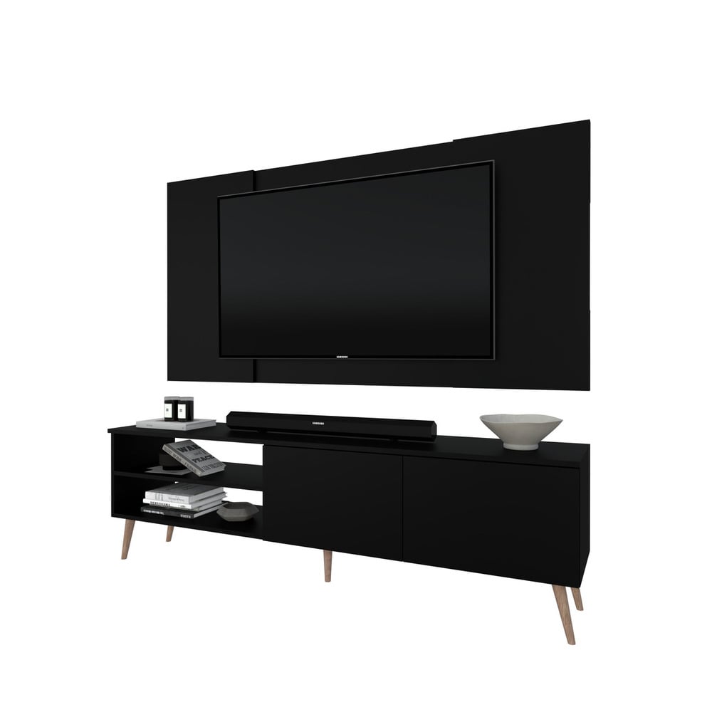 CENTRO DE ENTRETENIMIENTO MOVENDA MUEBLES CAXIAS 65' MESA DE TV Y PANEL MOVENDA CON PATAS DE MADERA NEGRO - 7