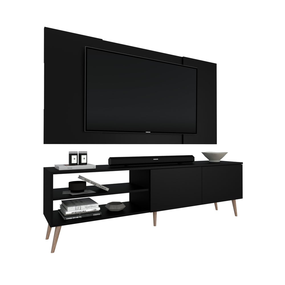 CENTRO DE ENTRETENIMIENTO MOVENDA MUEBLES CAXIAS 65' MESA DE TV Y PANEL MOVENDA CON PATAS DE MADERA NEGRO - 8