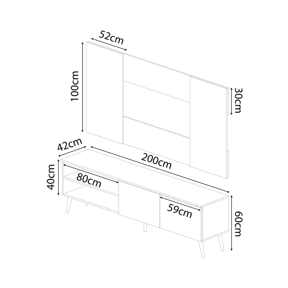 CENTRO DE ENTRETENIMIENTO MOVENDA MUEBLES CAXIAS 65' MESA DE TV Y PANEL MOVENDA CON PATAS DE MADERA NEGRO - 9